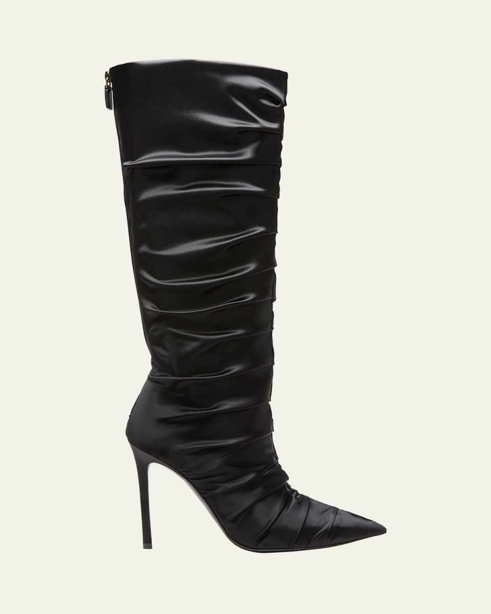 Stuart Ruched Satin Stiletto Boots